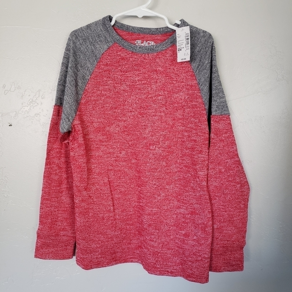 The Children's PLACE NWT Boys Medium Long Sleeve Shirt Red Grey Top